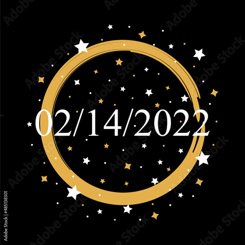 American Date 02/14/2022 Vector On Black Background With Gold and White Stars