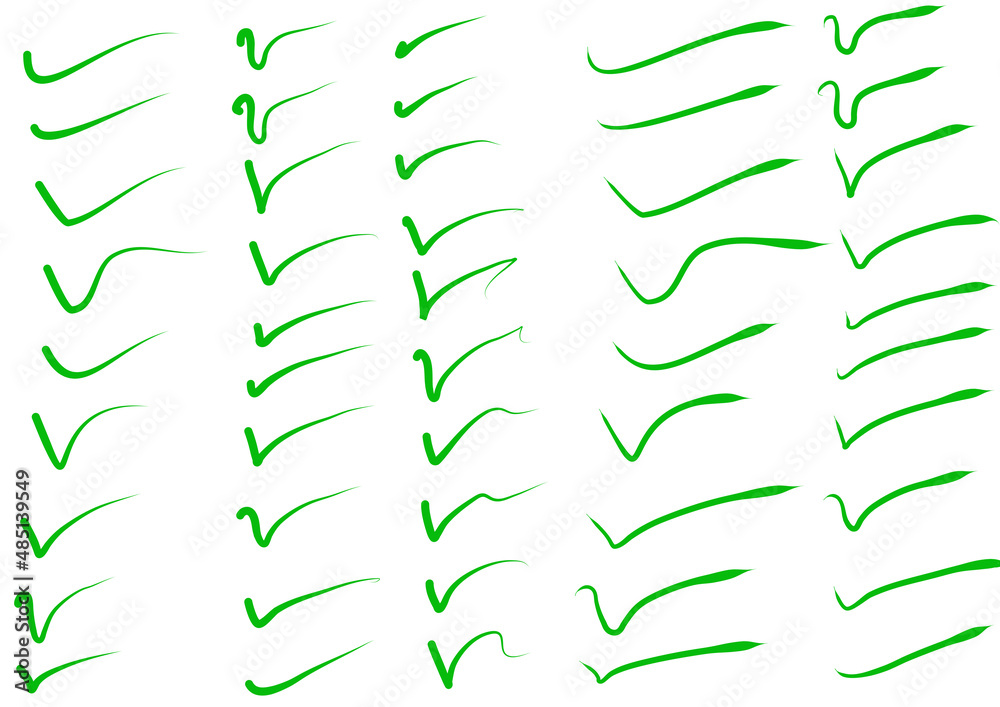 Green checkmarks isolated on white background. Hand drawn Green checkmarks isolated on white background. Hand drawn