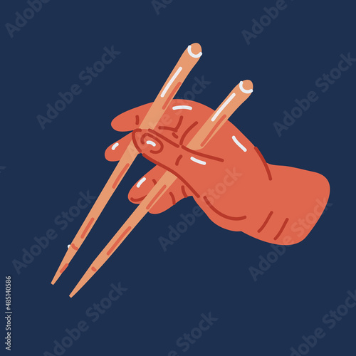 Cartoon vector illustration of hand holding chopsticks