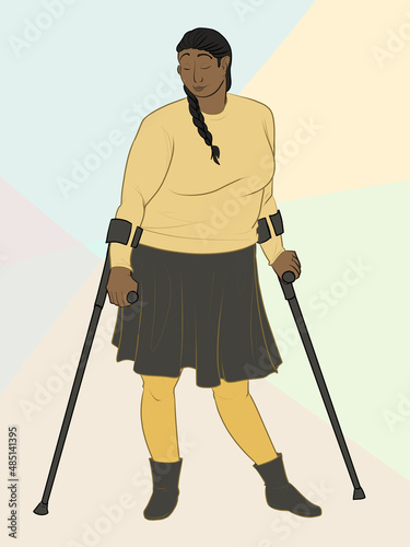 Woman Standing with Crutches