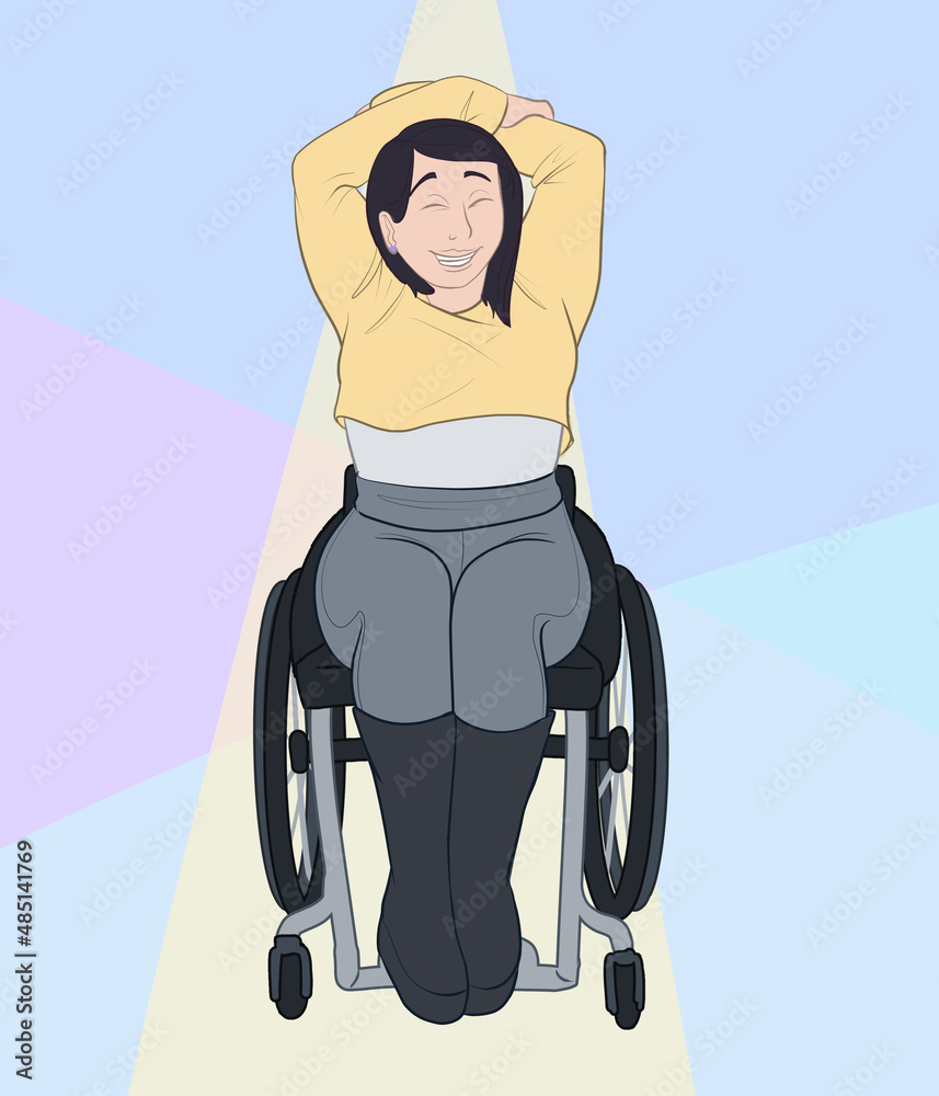 Happy Person in Wheelchair - obrazy, fototapety, plakaty 