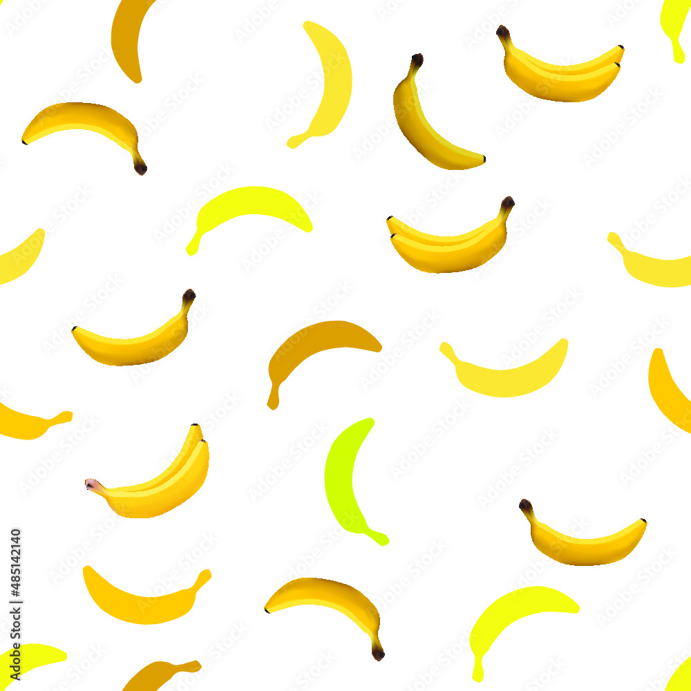 Seamless pattern, bananas on a white background. Beautiful background for your designs, wallpapers, fabrics, textiles and more.