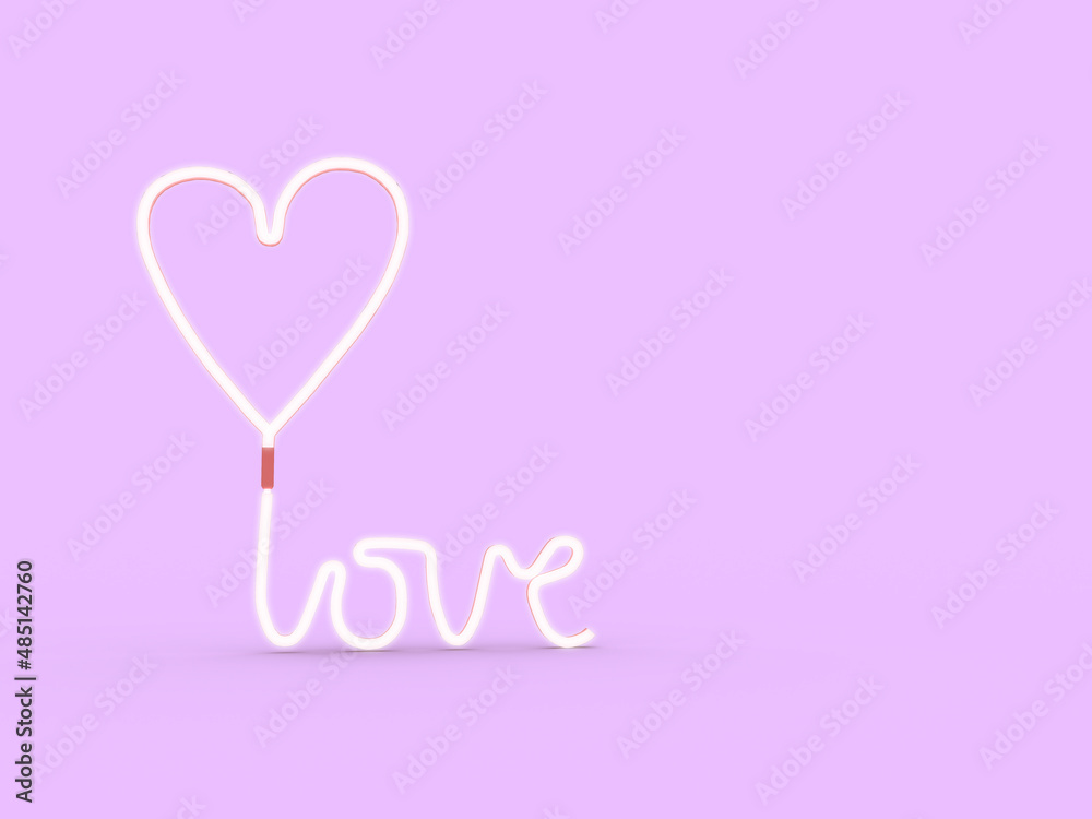 3d render valentine's day, love neon line pink background light happy celebrate