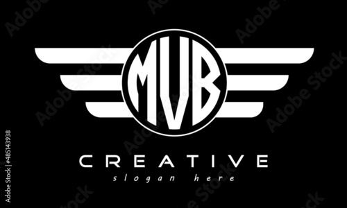 MVB three letter monogram type circle letter logo with wings vector template. photo