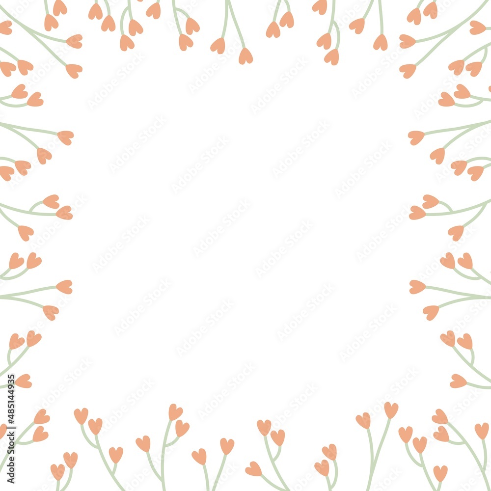 cute greeting card with floral frame with little cute heart shaped flowers flat vector illustration