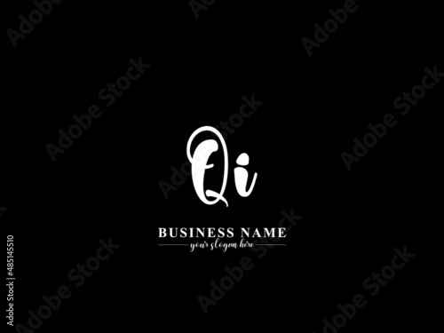 Signature QI Logo, handwriting Qi iq letter logo for initial signature, wedding, fashion, jewelry, boutique, floral and botanical or any type of business