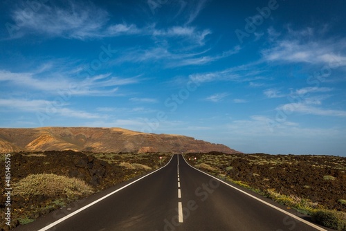Straight Tarmac Road Canary Islands Lanzarote Spain tourism