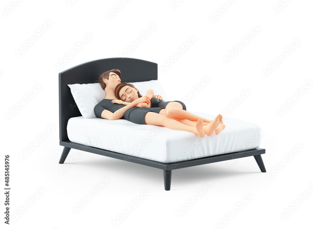 3d cartoon couple sleeping together in bed Stock Illustration | Adobe Stock