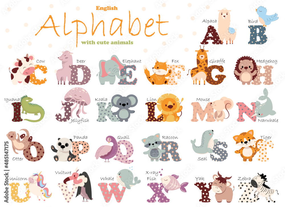 Cartoon animals alphabet for kids. Learn letters with funny animal, zoo ABC and english alphabet for kids. Alphabetically animals characters. Isolated vector icons illustration set. Cartoon animals alphabet for kids. Learn letters with funny animal, zoo ABC and english alphabet for kids. Alphabetically animals characters. Isolated vector icons illustration set.
