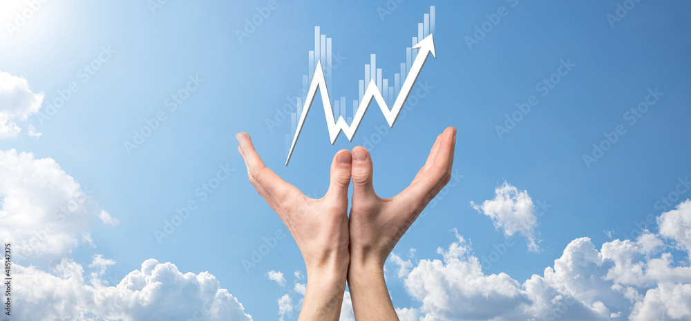 Businessman hold sales data and economic growth graph chart. Business planning and strategy. Analysing trading of exchange. Financial and banking. Technology digital marketing.Profit and growing plan.