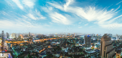 Bangkok night aerial view after sunset - Thailand.
