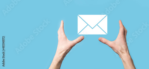 Email and user icon,sign,symbol marketing or newsletter concept, diagram.Sending email.Bulk mail.Email and sms marketing concept. Scheme of direct sales in business. List of clients for mailing.