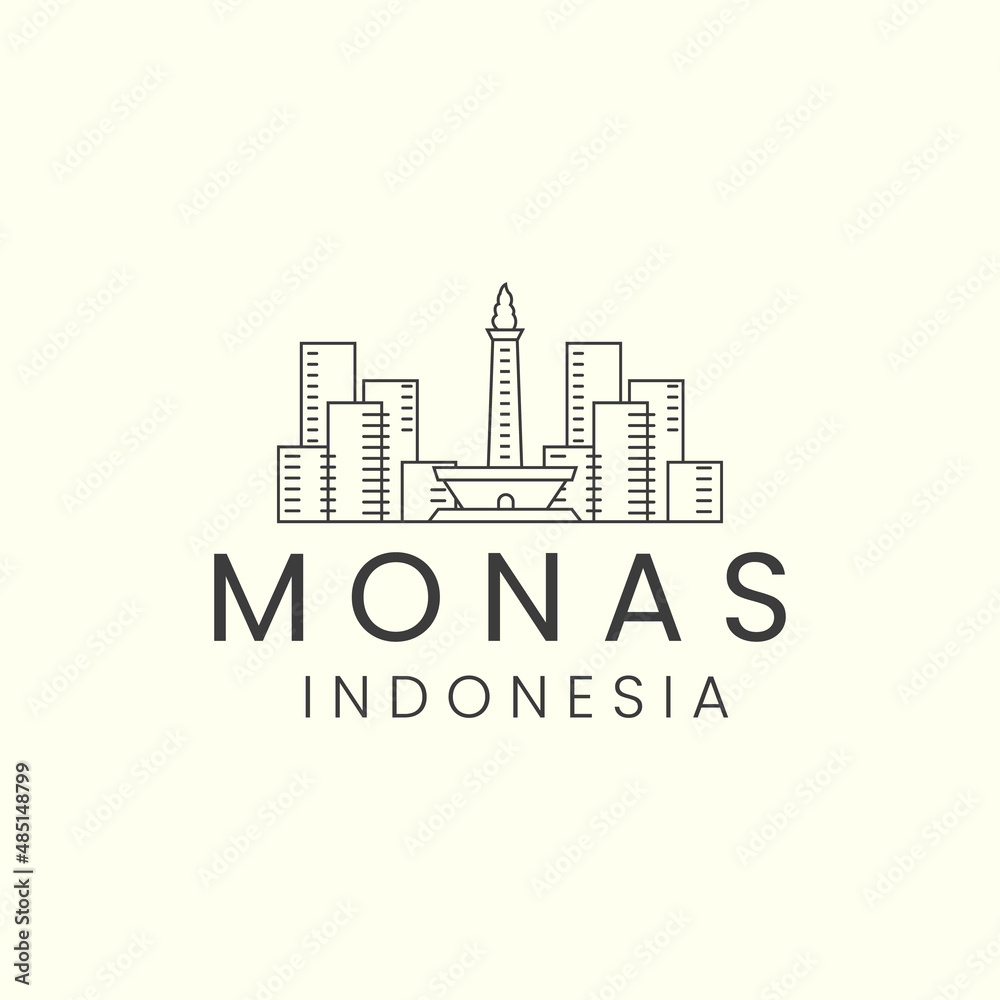 monas jakarta city simple line art logo icon template vector design