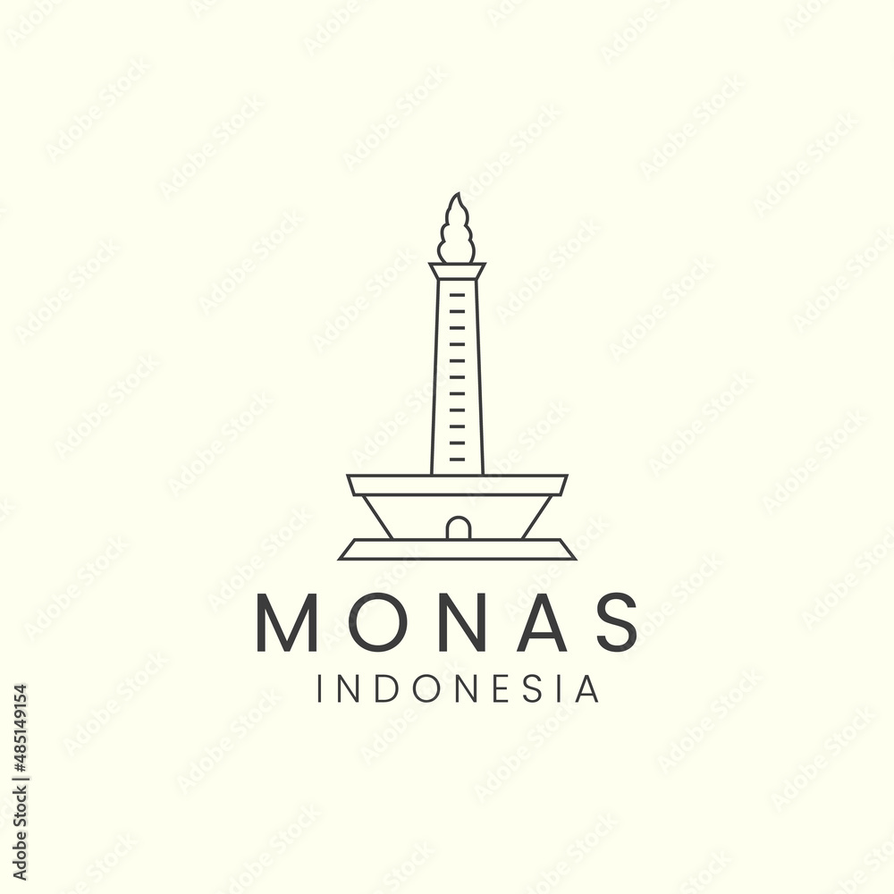 monas indonesia minimalist line art logo icon template vector design