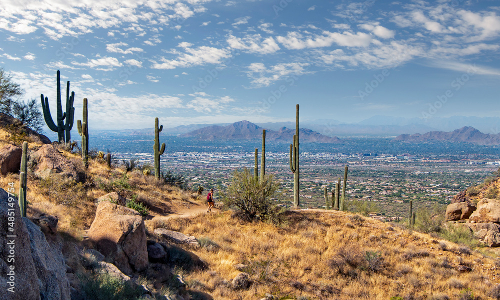 Hiker Running On The Pinnacle Peak Desert Trail In Scottsdale, AZ. Hiker Running On The Pinnacle Peak Desert Trail In Scottsdale, AZ.
