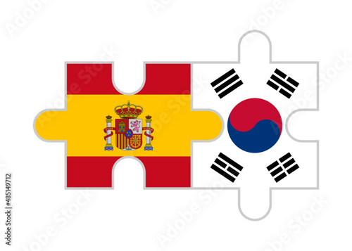 puzzle pieces of spain and south korea flags. vector illustration isolated on white background