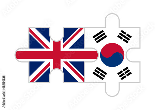 puzzle pieces of uk and south korea flags. vector illustration isolated on white background