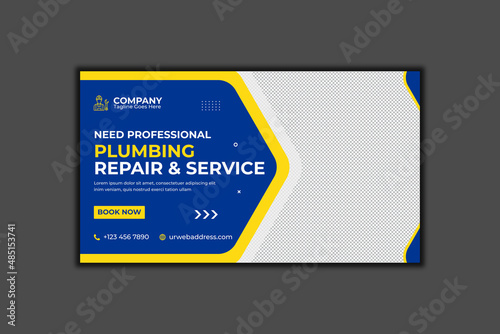 Plumbing Service YouTube Thumbnail Template Design and Web Banner