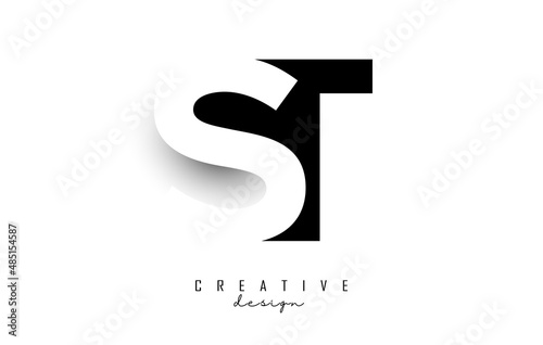 ST letters Logo with negative space design and shadow. Letter with geometric typography. Creative Vector Illustration with letters.
