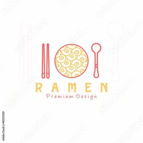 ramen logo vector illustration food asian dinner meal restaurant eat chinese japanese concept noodles red business