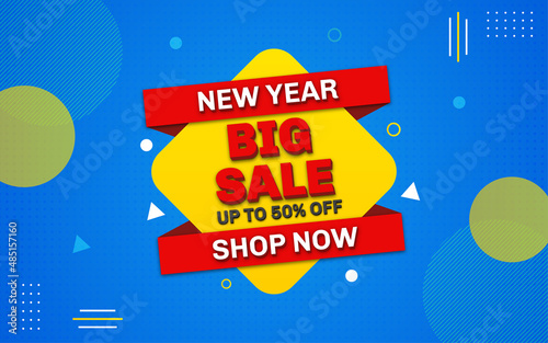 New year big sale banner promotion template design with text effect
