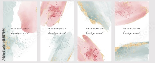Set of vector universal backgrounds with watercolor shapes copy space for text. Design for social media, story, card, invitation, feed post.