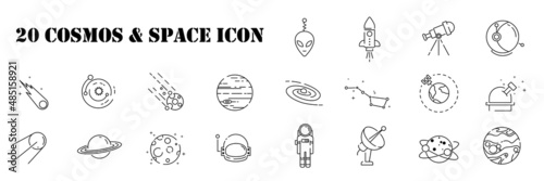 Set of space or cosmos icon vector illustration in outline style for for web,landing page, stickers, and background