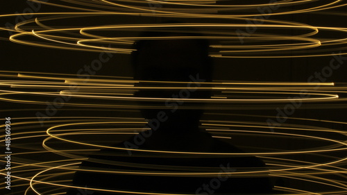 Abstract colorful irregular lines on black background photo with long exposure.Light painting photography.Lights with irregular patterns for overlay