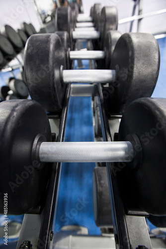 healthy, lifestyle, above, row, gym, dumbbells