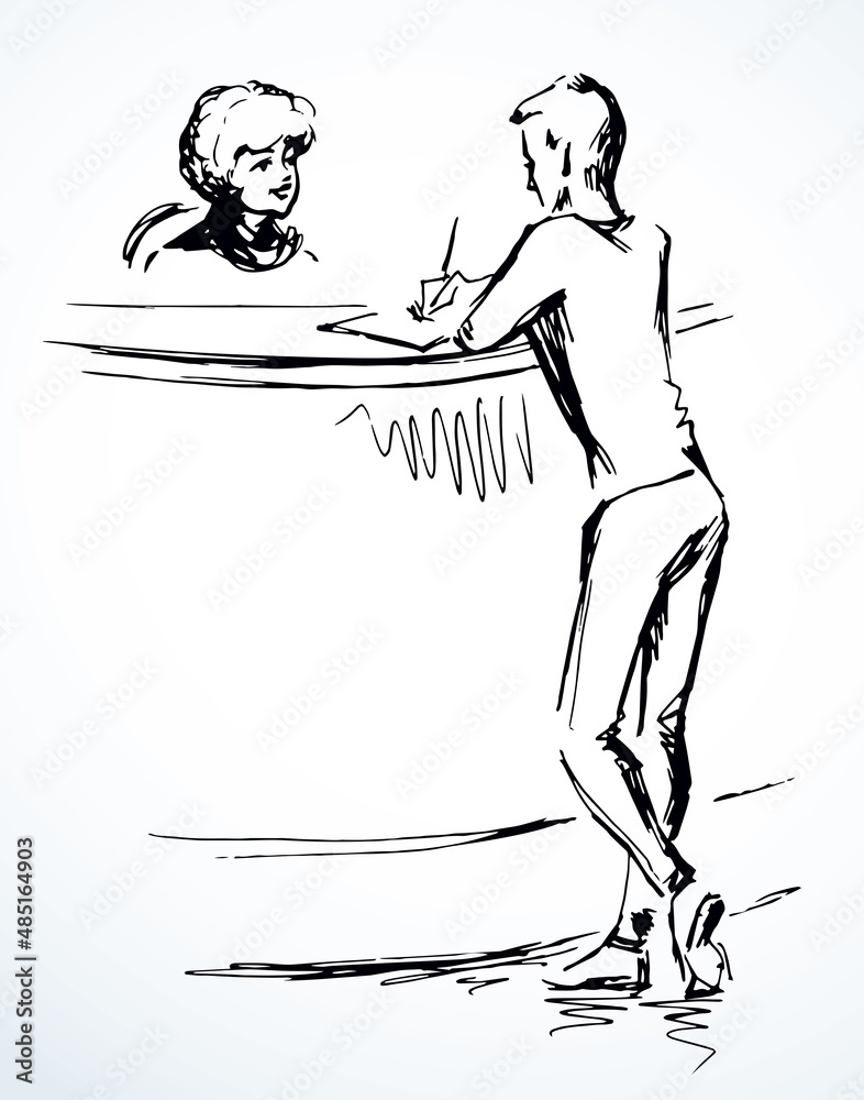 Fototapeta premium The person at the reception desk. Vector drawing