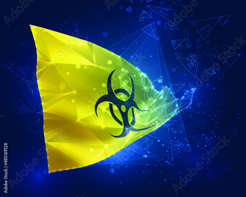 bacterial hazard , vector 3d flag on blue background with hud interfaces