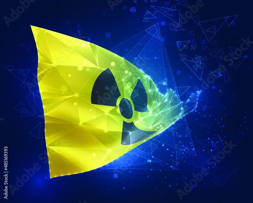 radioactive hazard vector 3d flag on blue background with hud interfaces