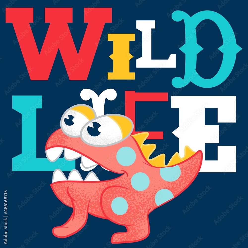 Illustration vector cute dinosaur with text and background kids design Illustration vector cute dinosaur with text and background kids design