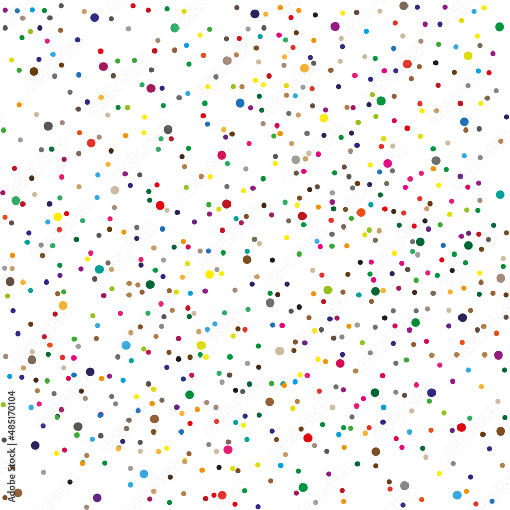 Background and pattern of colored dots and polka dots on a white background