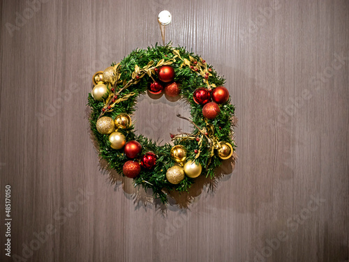 Christmas wreath on the home door. no peaple photo
