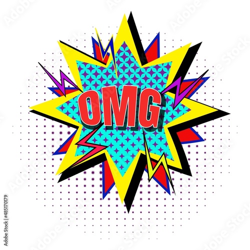 Comic popart explosion bubble with expression text OMG, Comic sound effect. Vector OMG pop art vintage halftoned blast explosion