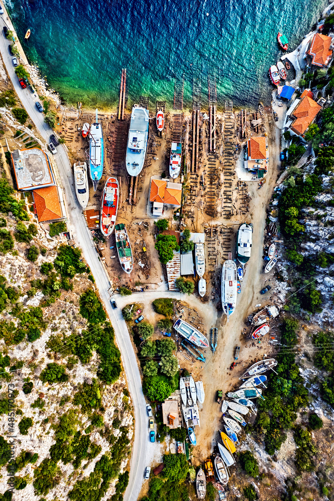 Fototapeta premium The traditional shipyard at Agia Kyriaki, Trikeri, South Pelion, Magnissia, Thessaly, Greece.