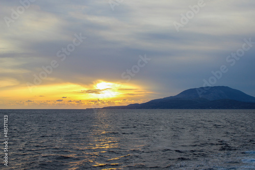 Sunset over the sea in Greece