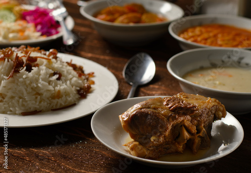 Oriental meal, meat with rice