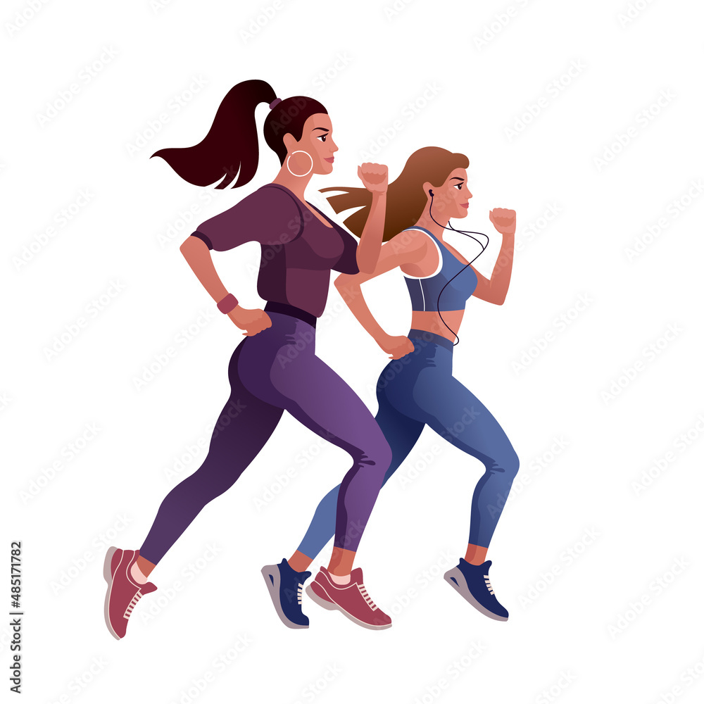 Girl runner. Isolated Vector illustration for mockup or flat design advertising banner.