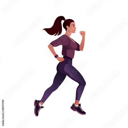 Girl runner. Isolated Vector illustration for mockup or flat design advertising banner.
