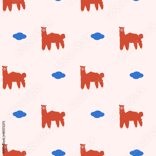 Vector seamless pattern with cute alpacas. Vector illustration