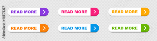 Set of read more buttons. Read more button for website design. Call for action buttons. Modern colorful buttons collection. Vector illustration.