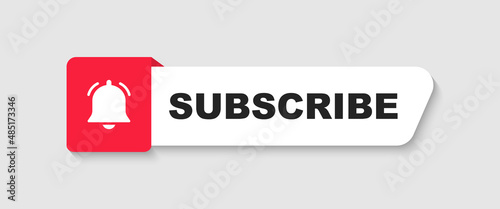 Subscribe button with bell. Subscribe to video channel. Button subscriptions for social media. Web button for promotion and marketing. Vector illustration. photo