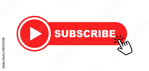 Subscribe button with hand cursor. Subscribe to video channel. Button for social media. Web button for promotion and marketing. Vector illustration.