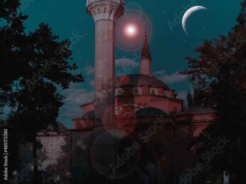 Obraz na płótnie Mosque on the background of the crescent and sky w salonie