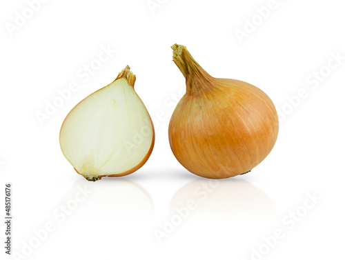 One in section and one whole bulb isolated on a white background