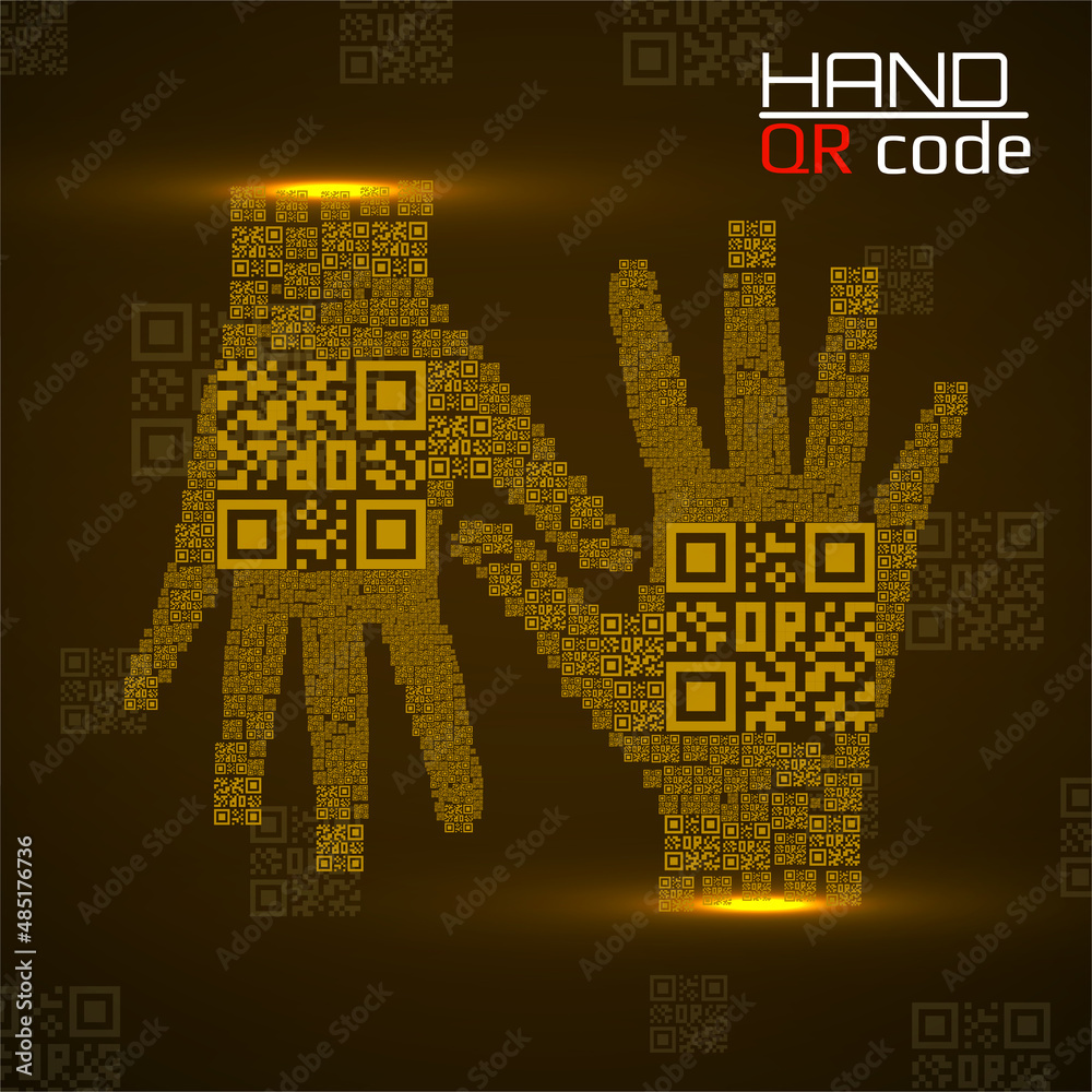 QR code hand. Silhouette human hands with qr code. Technology concept