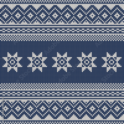 Knitting winter pattern. Christmas ugly sweater design. Norway fair isle style. Knitting seamless pattern.