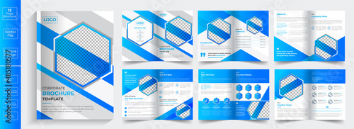 Minimal clean geometric design of 12 page Blue color template for brochure,Brochure Design, Company Profile, Annual Report, Booklet, Catalog Design, Brochure Layout, Business Brochure, Company Profile